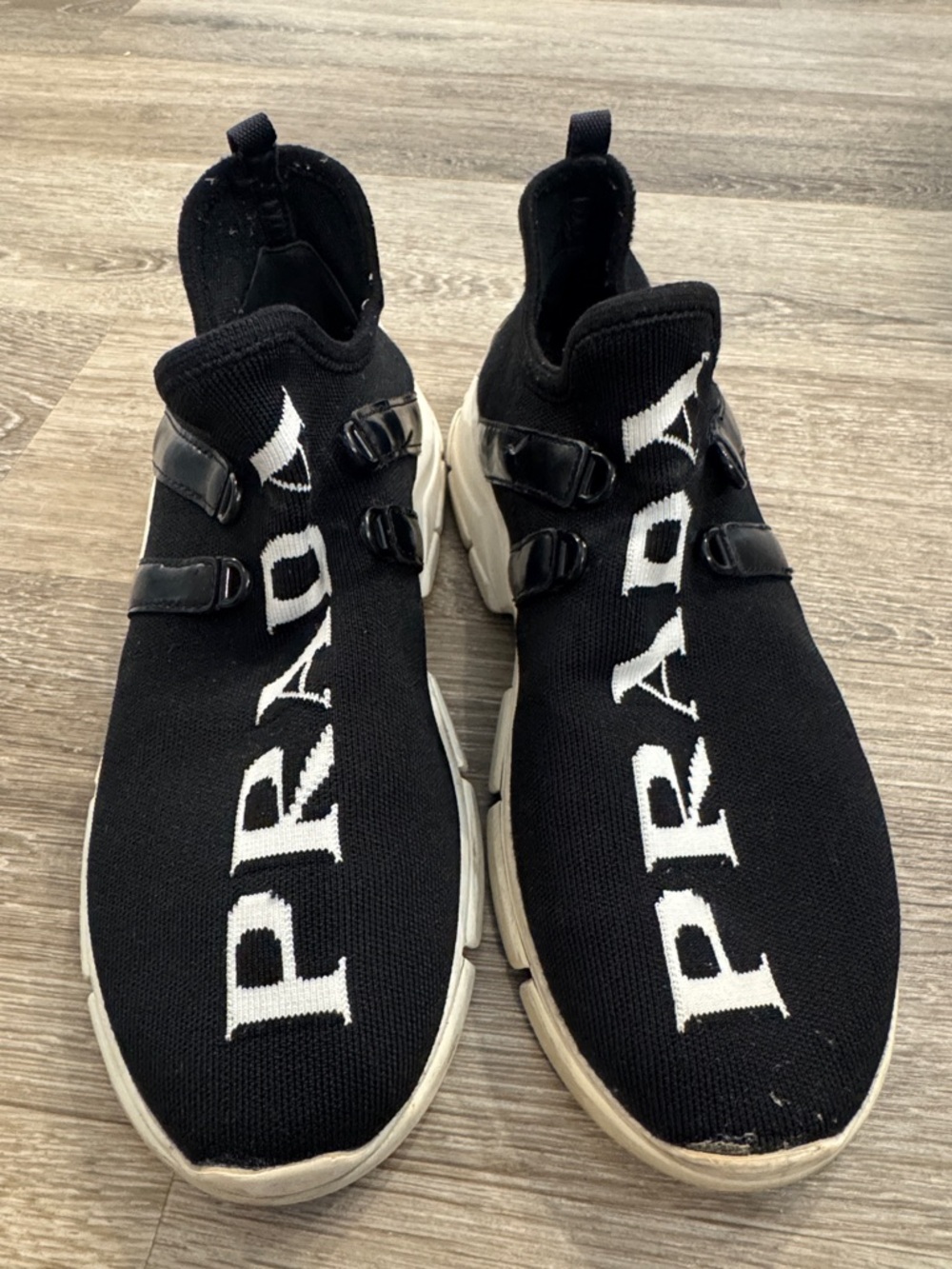 Prada, black and white sock pull on style sneakers size US 7 no laces - Picture 2 of 7